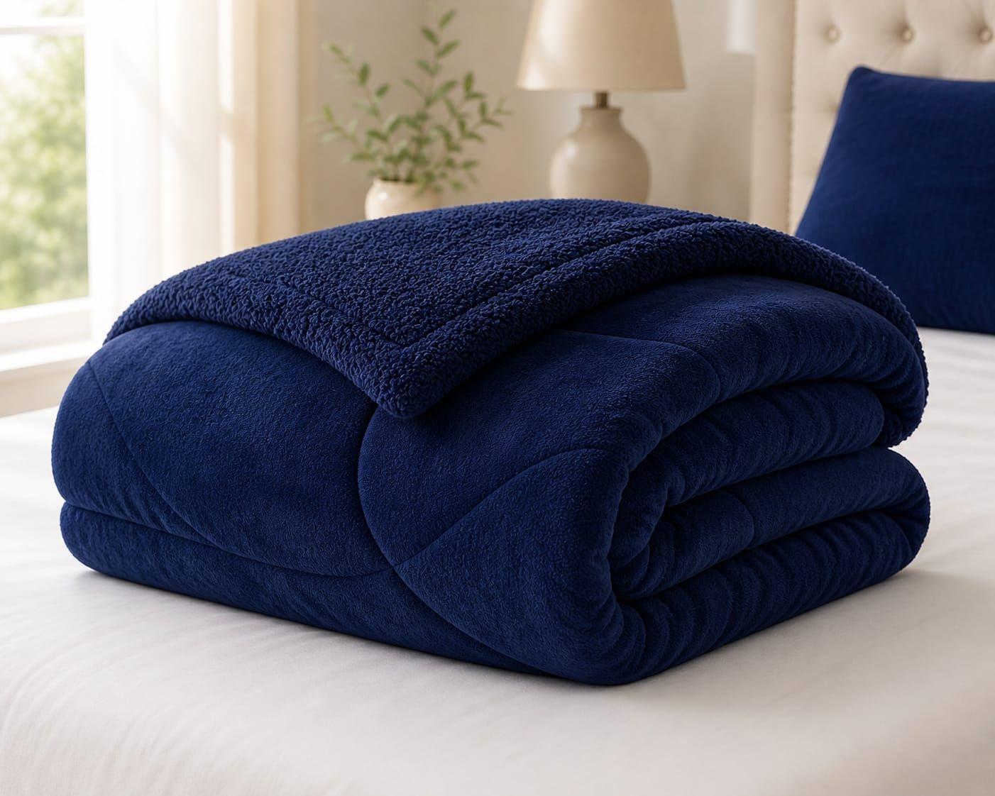 Cubrecama de Invierno Plush con Chiporro 2 Plazas Color Azul Marino-2