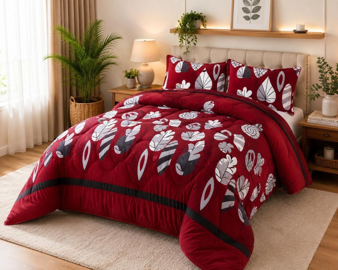 Cubrecama de Invierno Plush con Chiporro 2 Plazas Color Burdeos con Flores RS1032-1