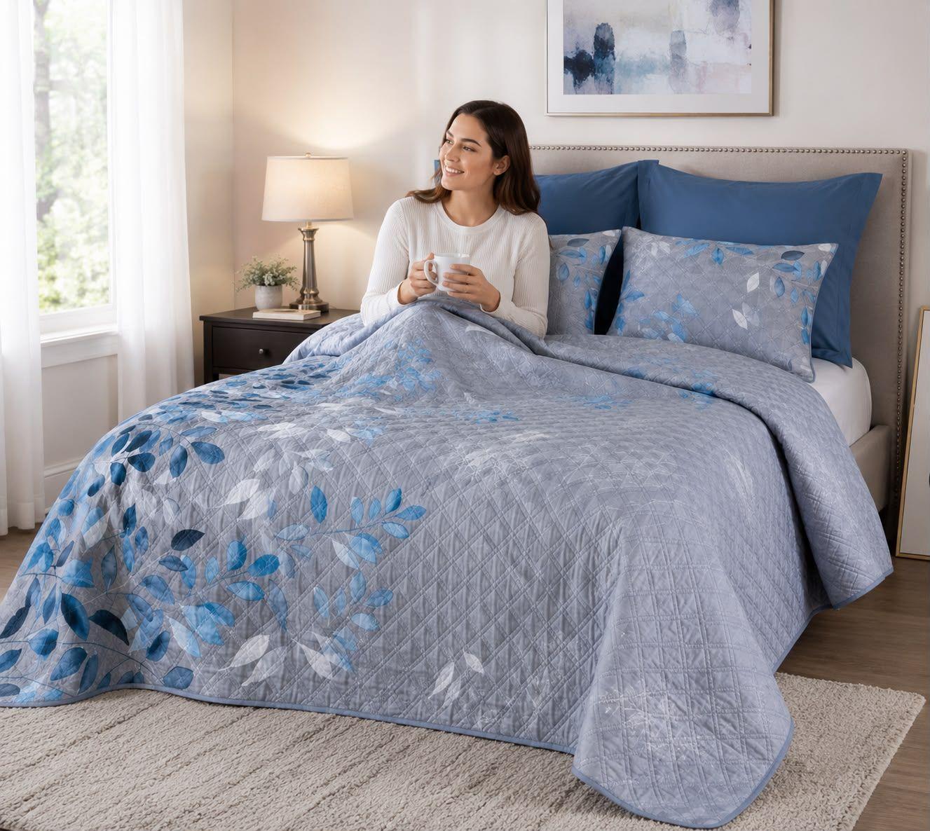 Quilt de Verano 2 Plazas con Dise o 6387 Azul-2