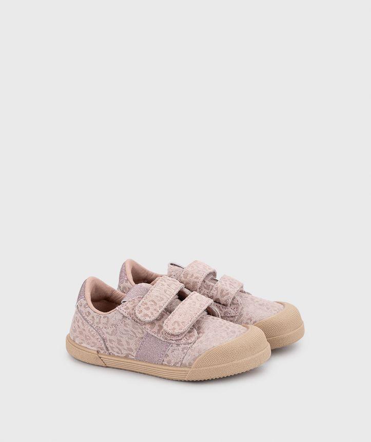 Zapatilla de Cuero barefoot con cierre de velcro Tennis Leo Rosa-0