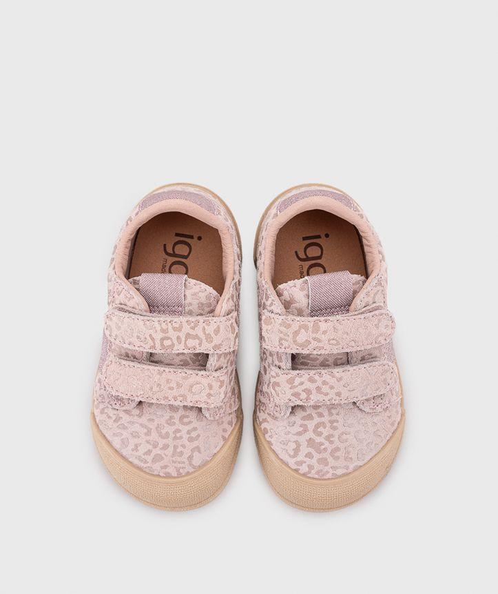 Zapatilla de Cuero barefoot con cierre de velcro Tennis Leo Rosa-4