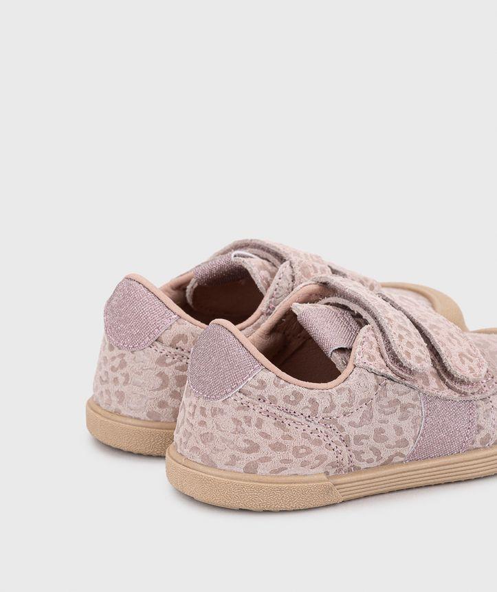 Zapatilla de Cuero barefoot con cierre de velcro Tennis Leo Rosa-5