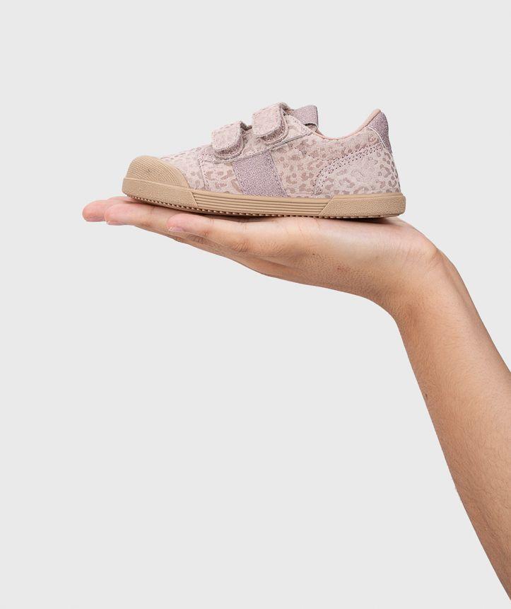 Zapatilla de Cuero barefoot con cierre de velcro Tennis Leo Rosa-6