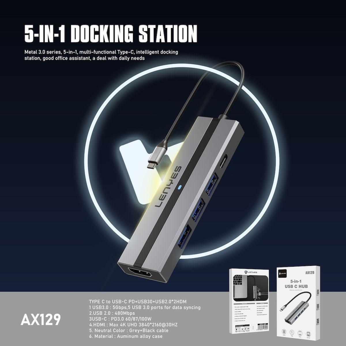 HUB 5 en 1 Lenyes AX129 USB-C-2