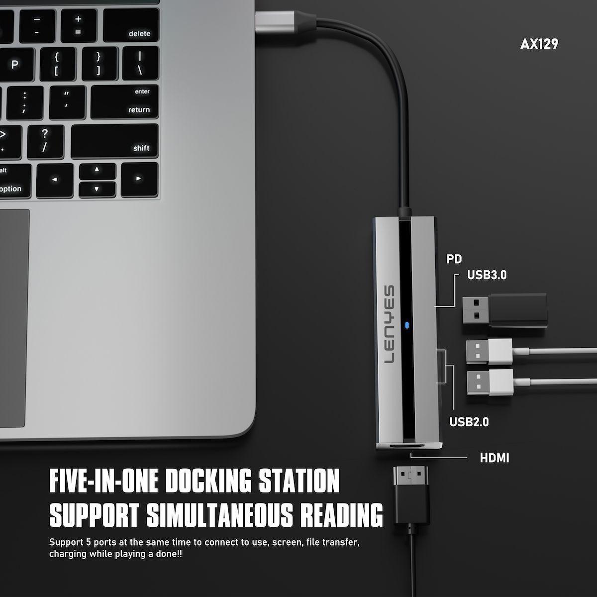 HUB 5 en 1 Lenyes AX129 USB-C-3
