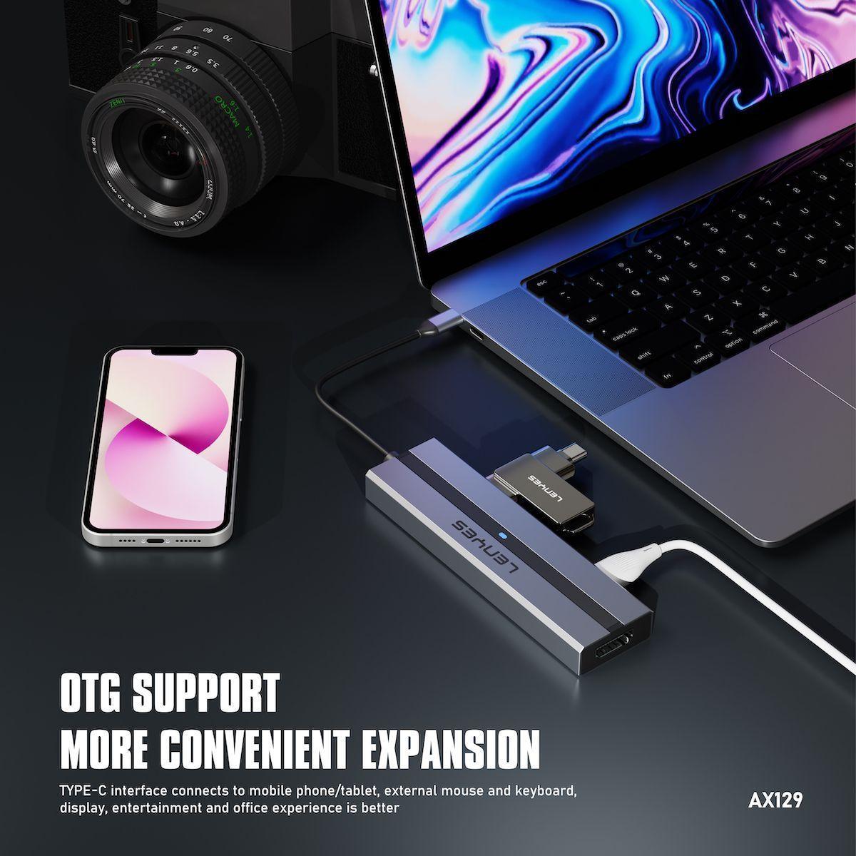HUB 5 en 1 Lenyes AX129 USB-C-4