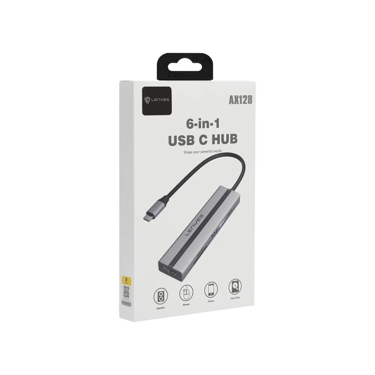 HUB 6 en 1 Lenyes AX128 USB-C-1
