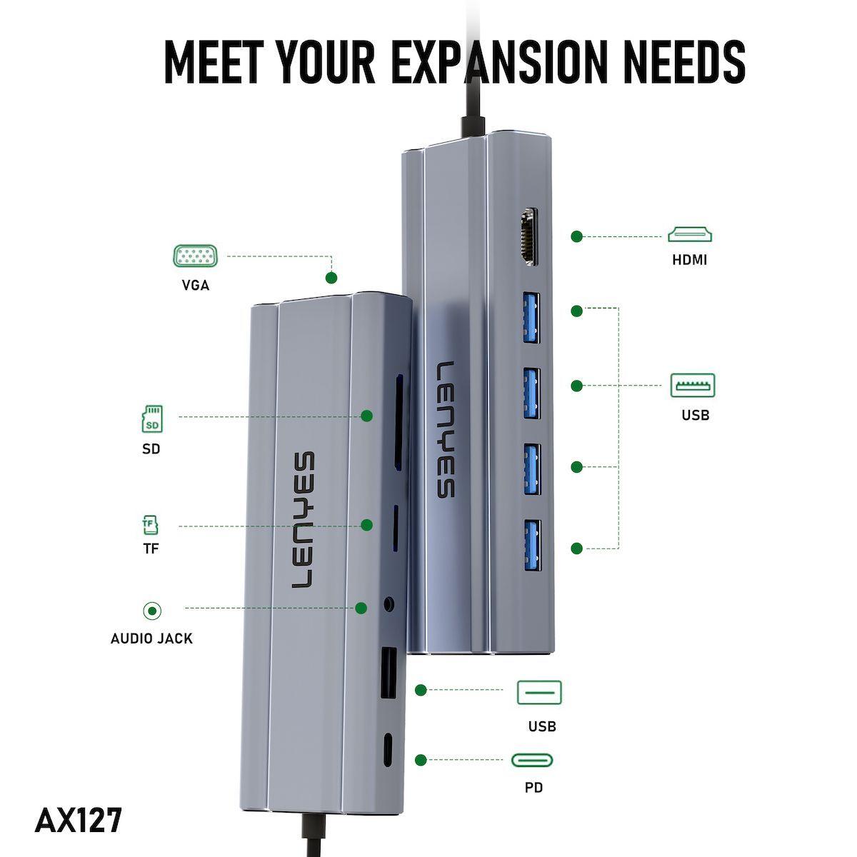 HUB 11 en 1 Lenyes AX127 USB-C-2