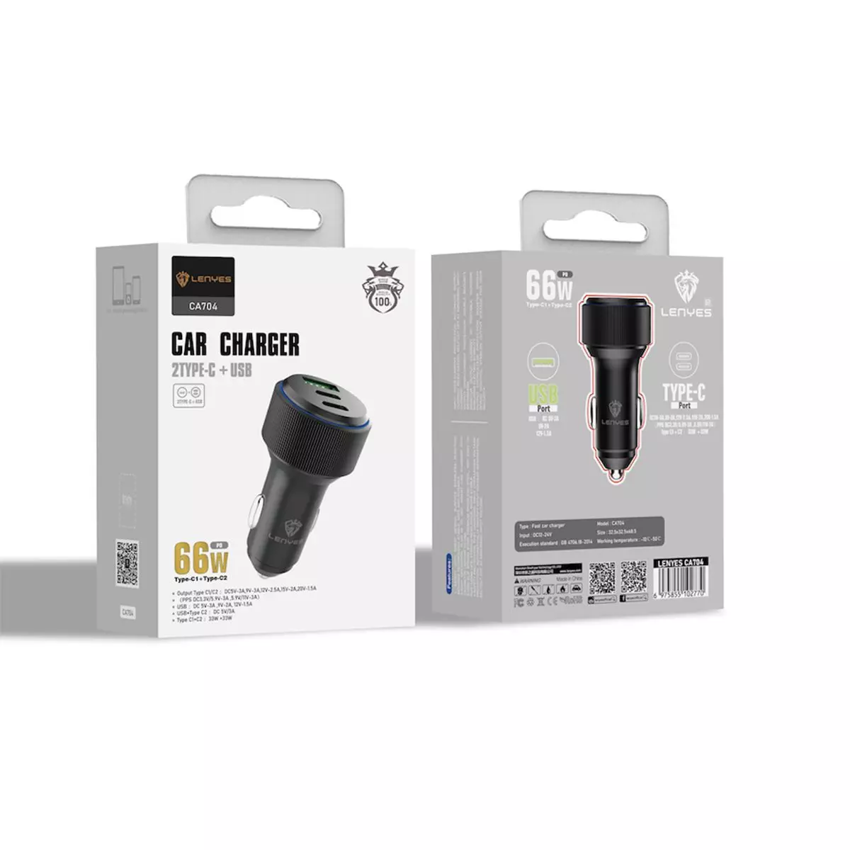 Cargador para Auto Lenyes CA704 2C-USB 66W-1