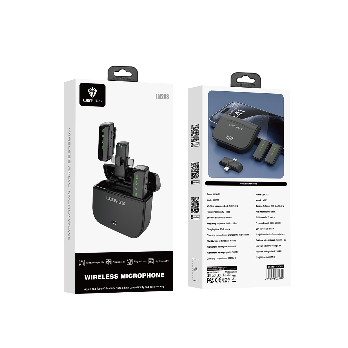 Micrófono Inalámbrico Lenyes DISMILM203 Recargable con Estuche-1