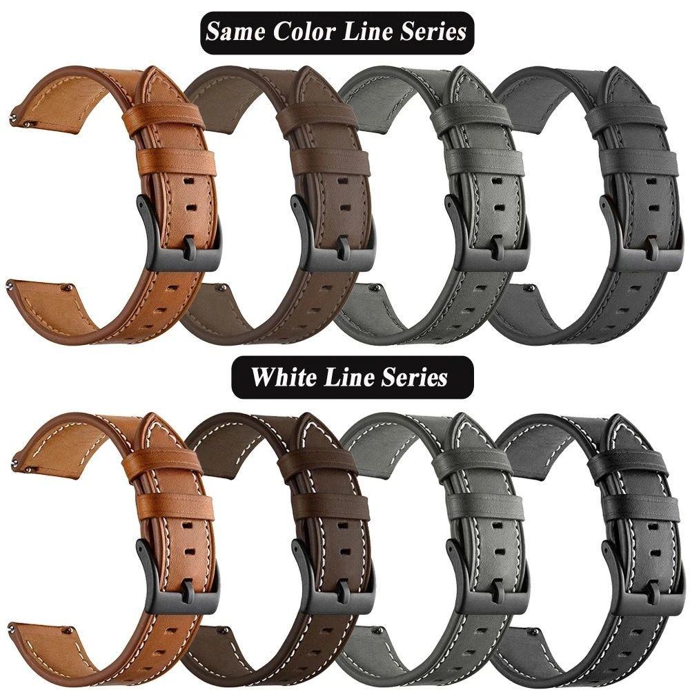 Correa SmartWatch 22 mm - Cuero Café Oscuro con Hilo Blanco-5