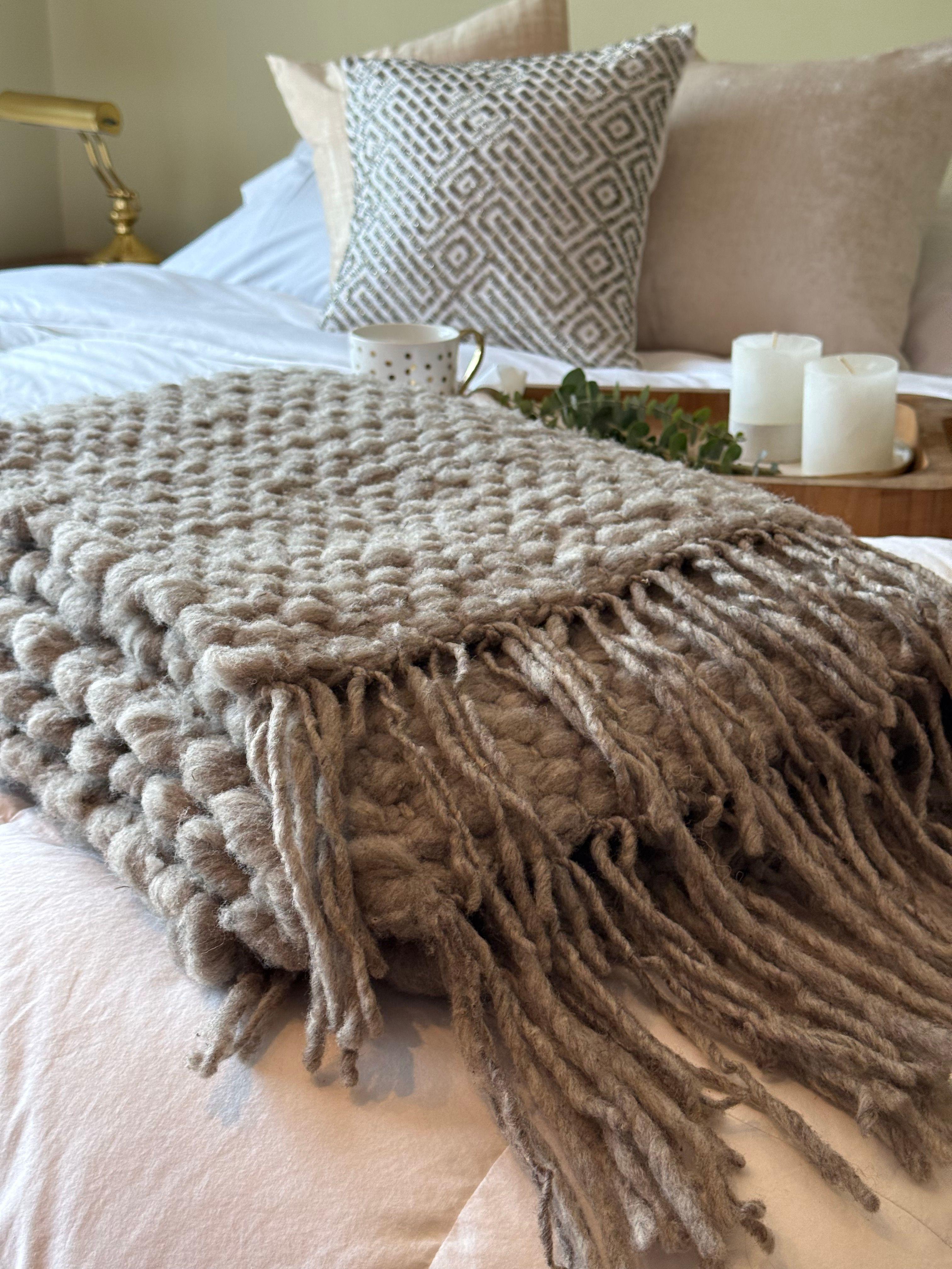 Piecera Manta de Lana de Vellón Oveja 100% Natural | Tejida a Mano en Telar | Gris-4