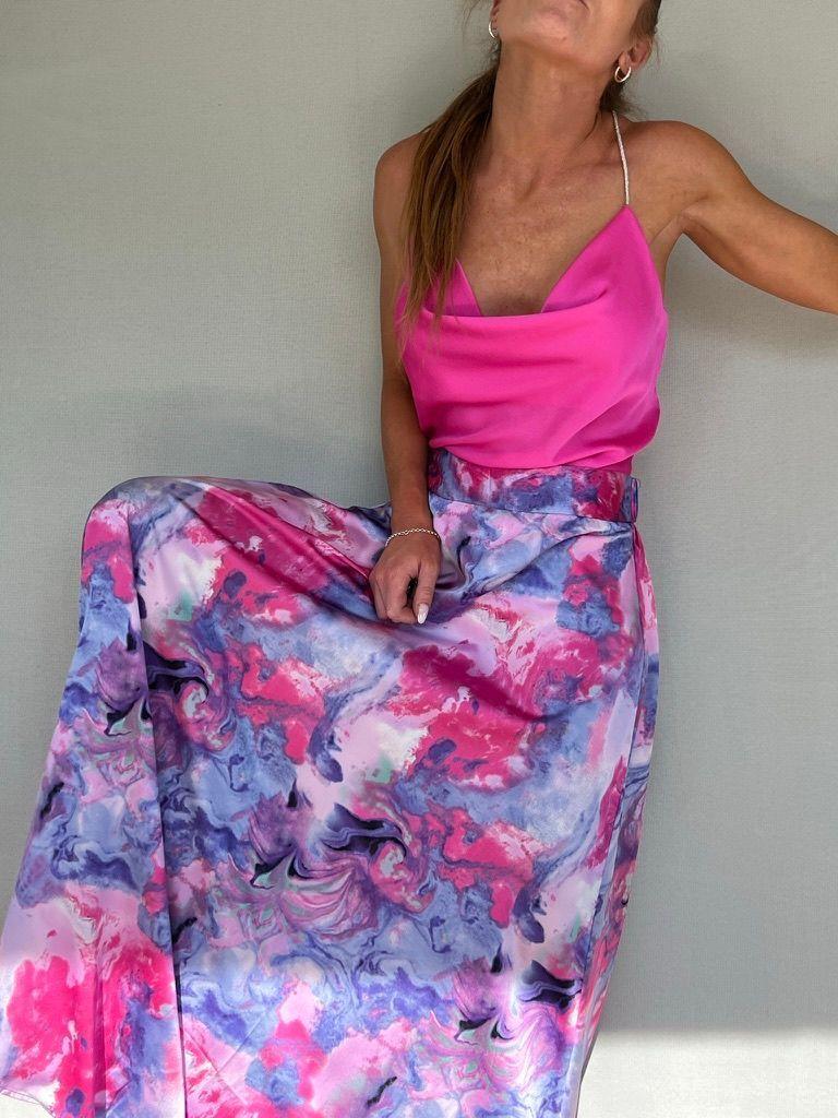Falda Larga Pollera Maxi Melisa Fucsia-0