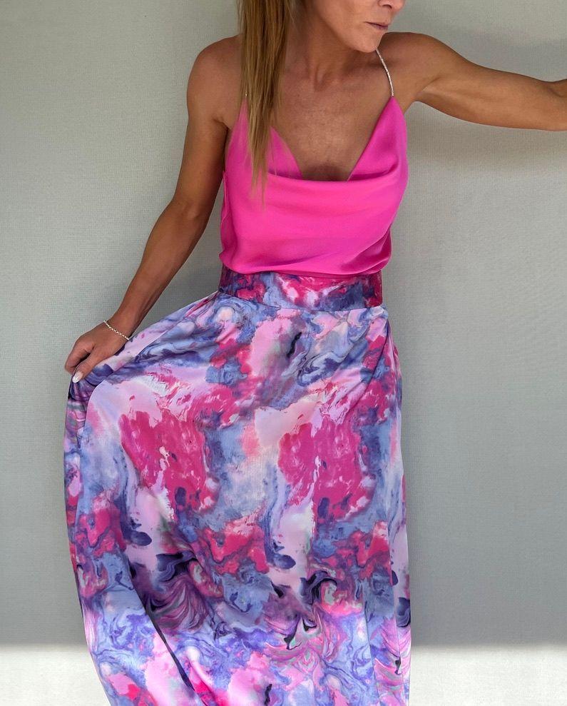 Falda Larga Pollera Maxi Melisa Fucsia-1
