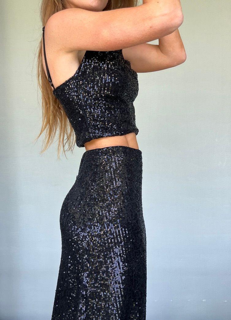 Conjunto Glam  Top y Falda lentejuelas negras-4