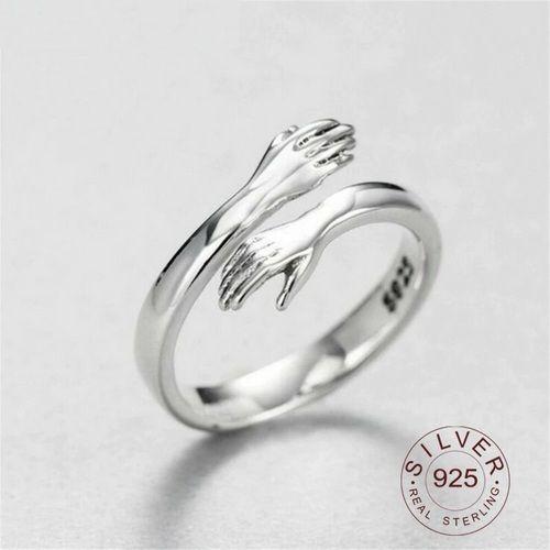 Anillo Abrazo Plata real Sterlina 925 abrazo amor joyeria fina retro anillo de moda-3