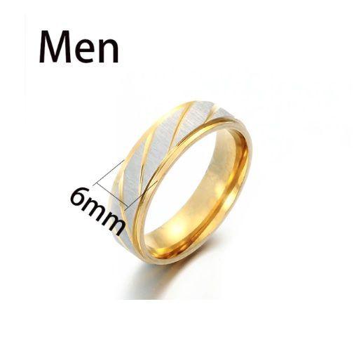 Anillo Titanio Pareja Compromiso Dama Dorado Plateado Onda dorada M 4mm-2