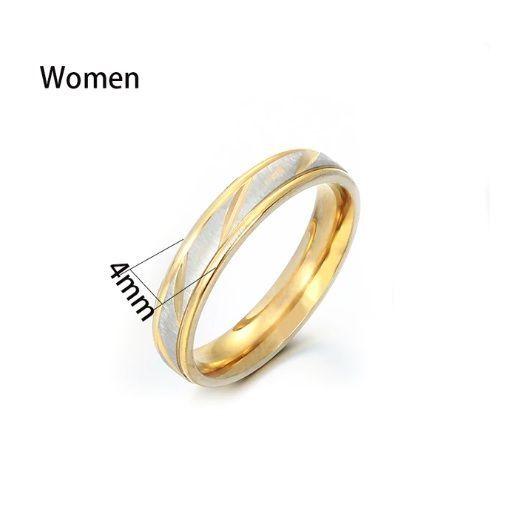 Anillo Titanio Pareja Compromiso Dama Dorado Plateado Onda dorada M 4mm-3
