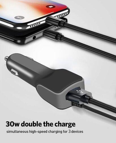 Cargador De Celular Auto Carga Rapida 1 USB, 3,1 A Cable-2