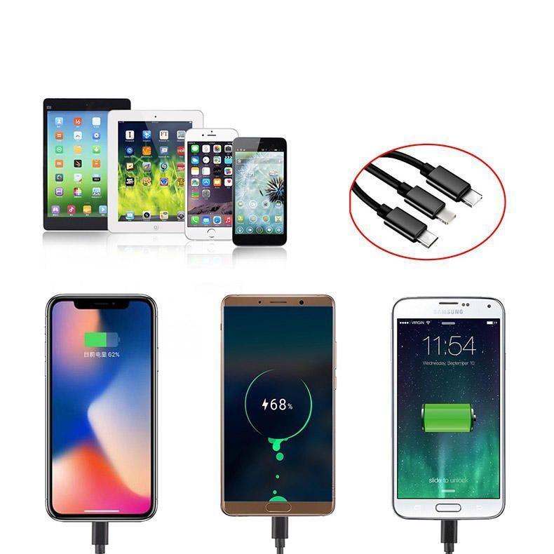 Cargador De Celular Auto 4 en 1 2.1 Aamperes 1 USB y 3 CABLES Carga Rapida-1