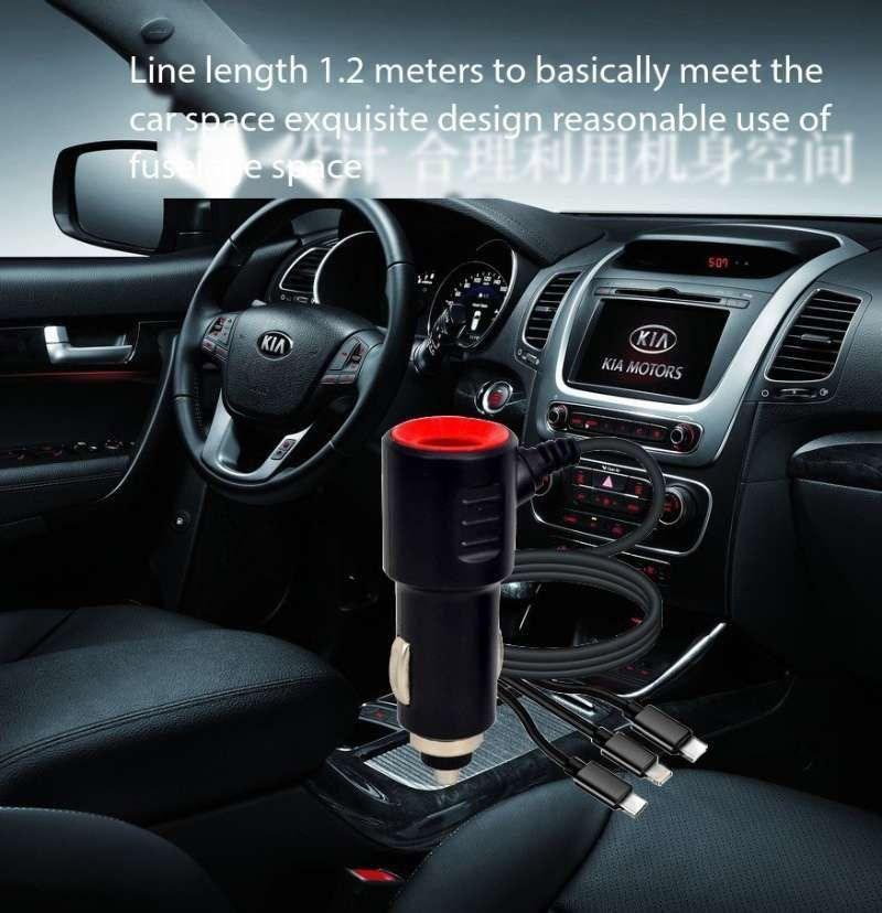 Cargador De Celular Auto 4 en 1 2.1 Aamperes 1 USB y 3 CABLES Carga Rapida-4