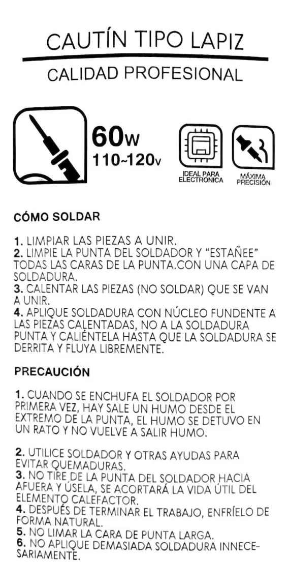 Cautín Eléctrico Ferco 60W | Soldador de Estaño Profesional 110-120V-2