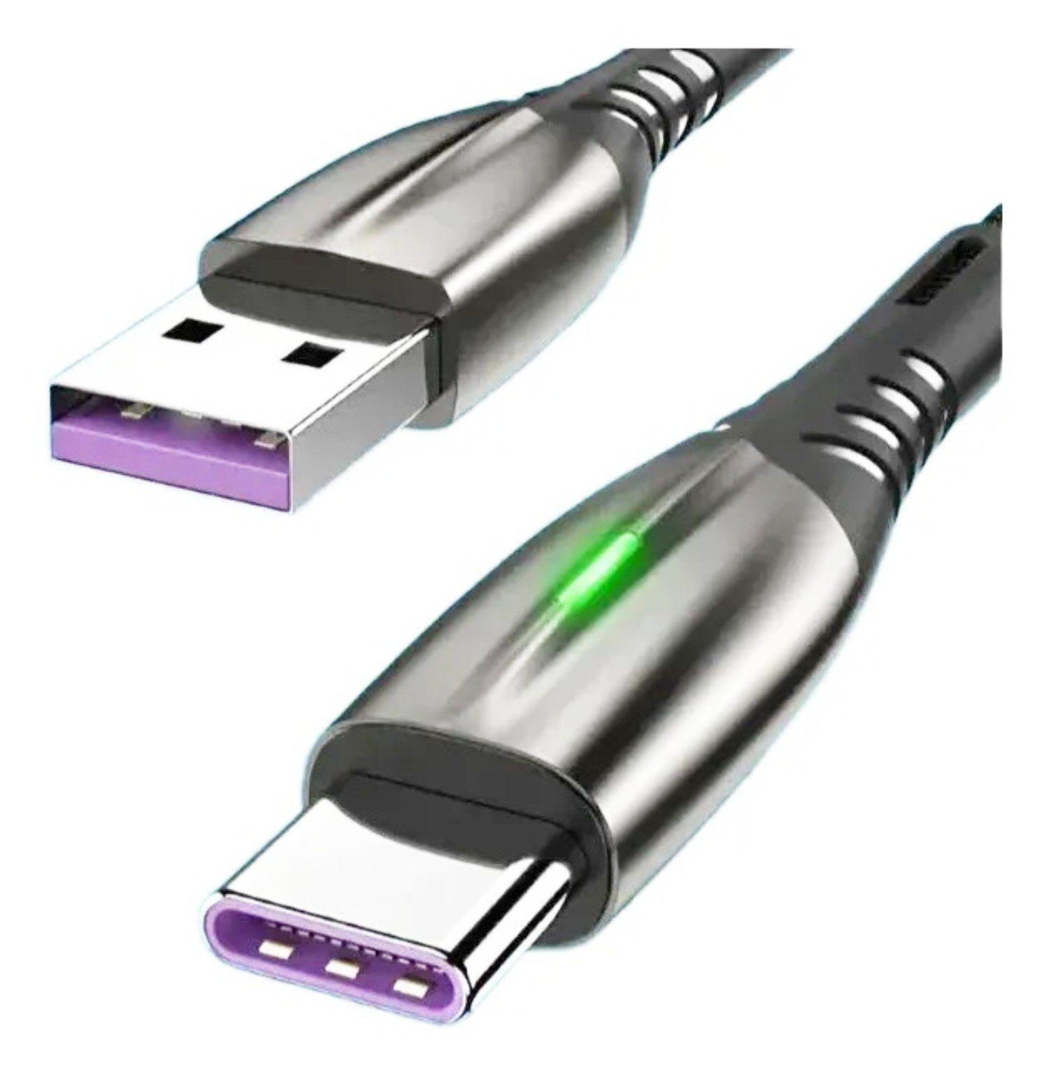 Cable Carga Rápida Celular 5,1 A USB a Tipo C 1 mt Luz Led Acordonado Telefono Smartphone Reforzado-0