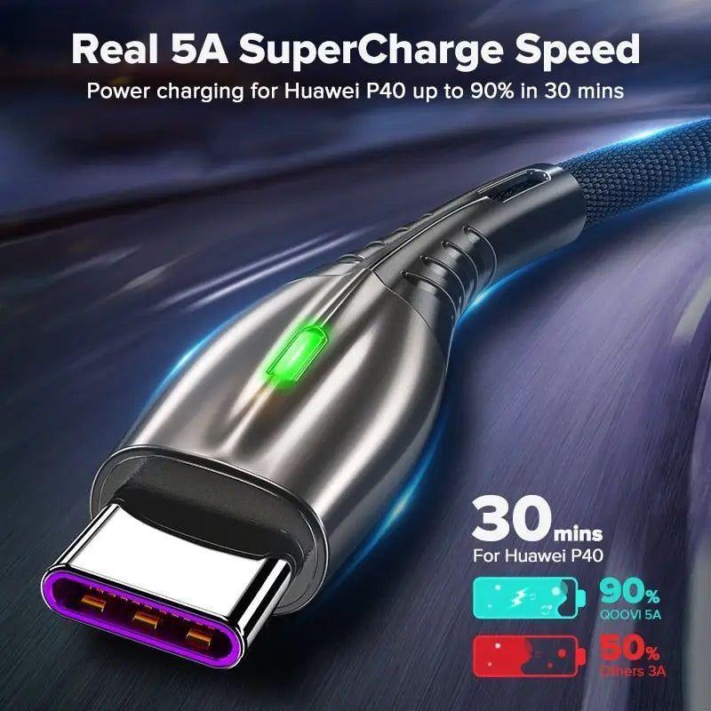 Cable Carga Rápida Celular 5,1 A USB a Tipo C 1 mt Luz Led Acordonado Telefono Smartphone Reforzado-2