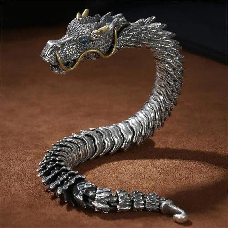 Pulsera Dragón duradera vintage acero inoxidable envejecido-5