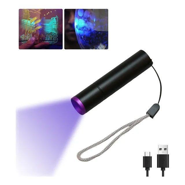 Linterna Led Luz UV Ultravioleta recargable USB pequeña de Bolsillo Para Billete-2