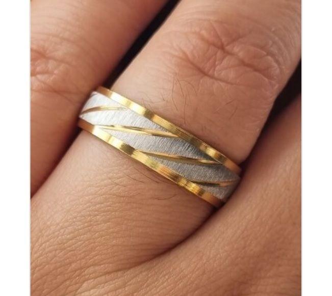 Anillo Titanio Solitario Dama Compromiso Dorado con zirconios-5