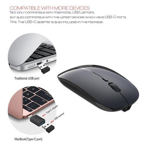 Mouse Raton Recargable USB Silencioso DPI Inalámbrico 2,4ghz Y Optico PC Notebook BT ergonómico-3