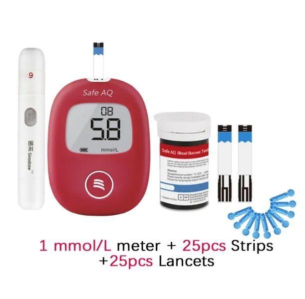 Glucómetro digital medidor de glucosa en sangre para diabetes prueba de azúcar hemoglobina Rojo-2