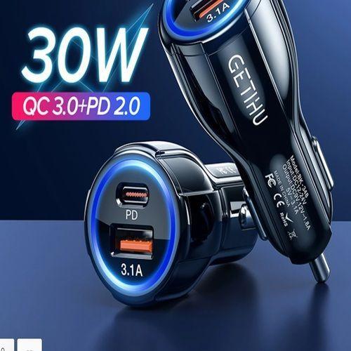 Cargador Rápido de Auto 30W (USB + Tipo C) 3.1A para Celular Smartphone-2