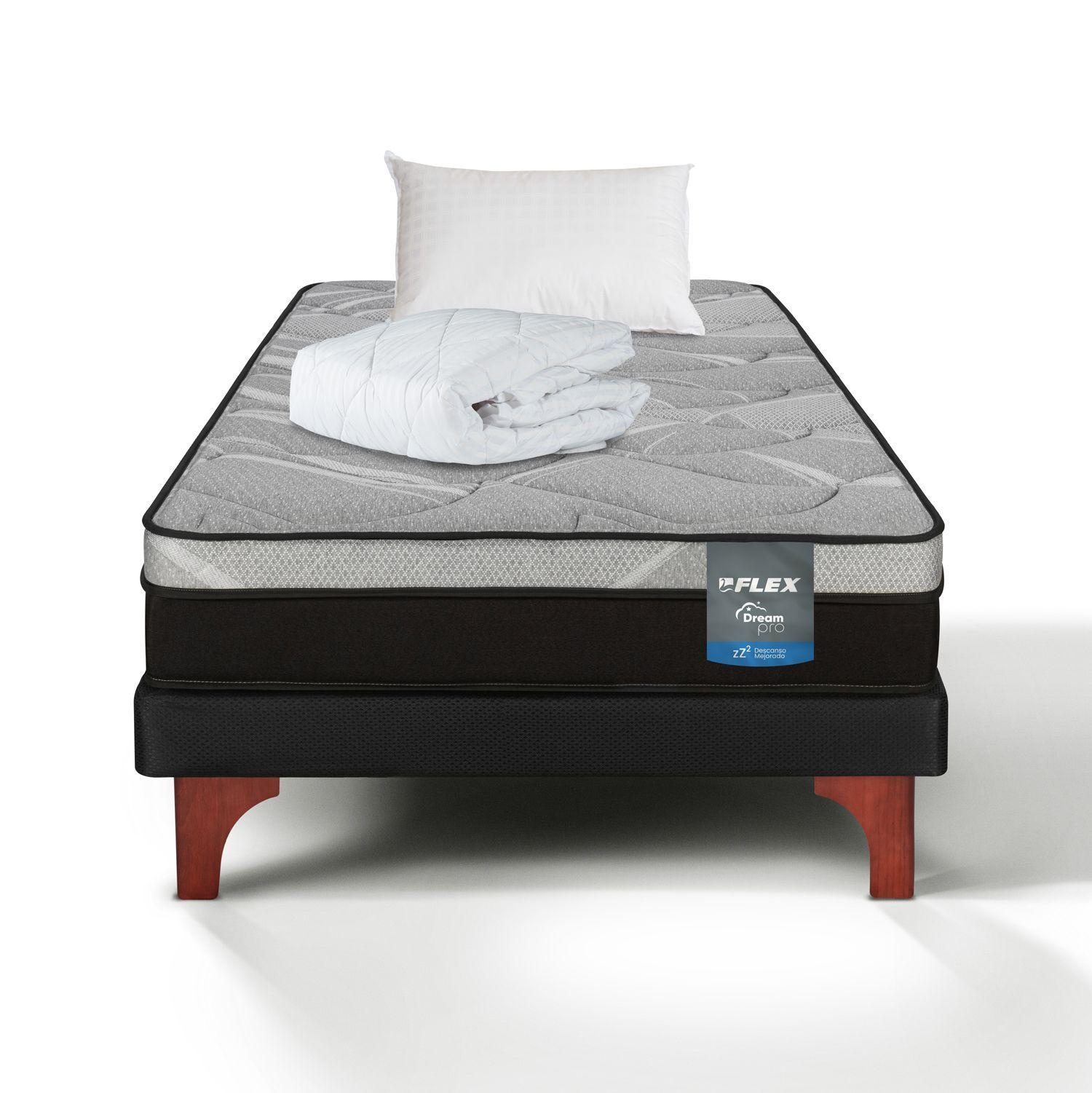 Cama Europea Dream Pro 1.5 Plazas Box 105x200 + Almohada Policotton + CubreColchón Flex-2
