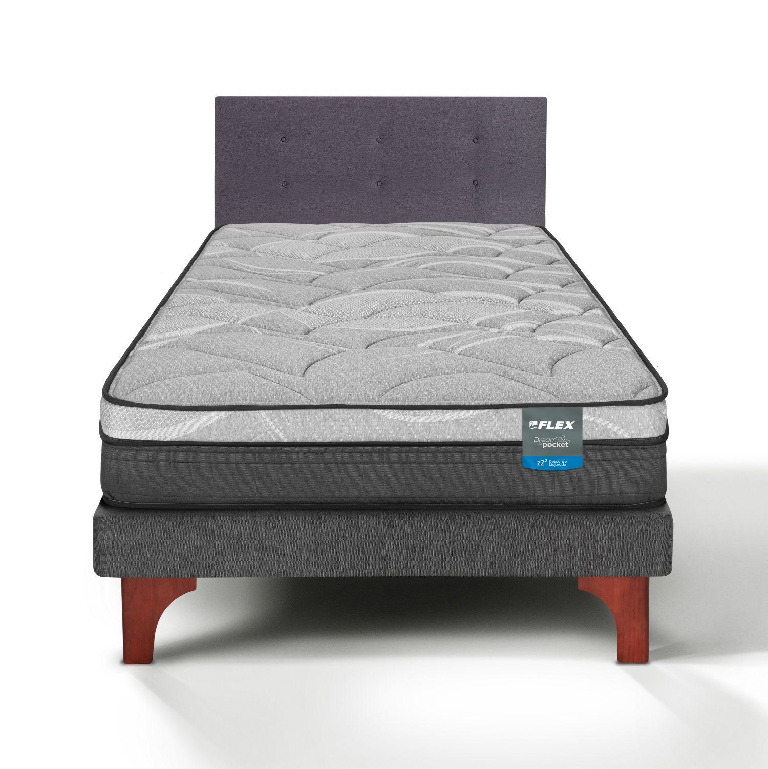 Cama Europea Dream Pocket 1.5 Plazas Box 105x200 + Respaldo Royal Grafito Flex-1