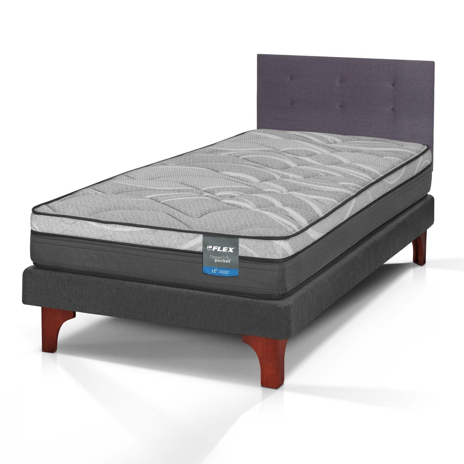 Cama Europea Dream Pocket 1.5 Plazas Box 105x200 + Respaldo Royal Grafito Flex-2