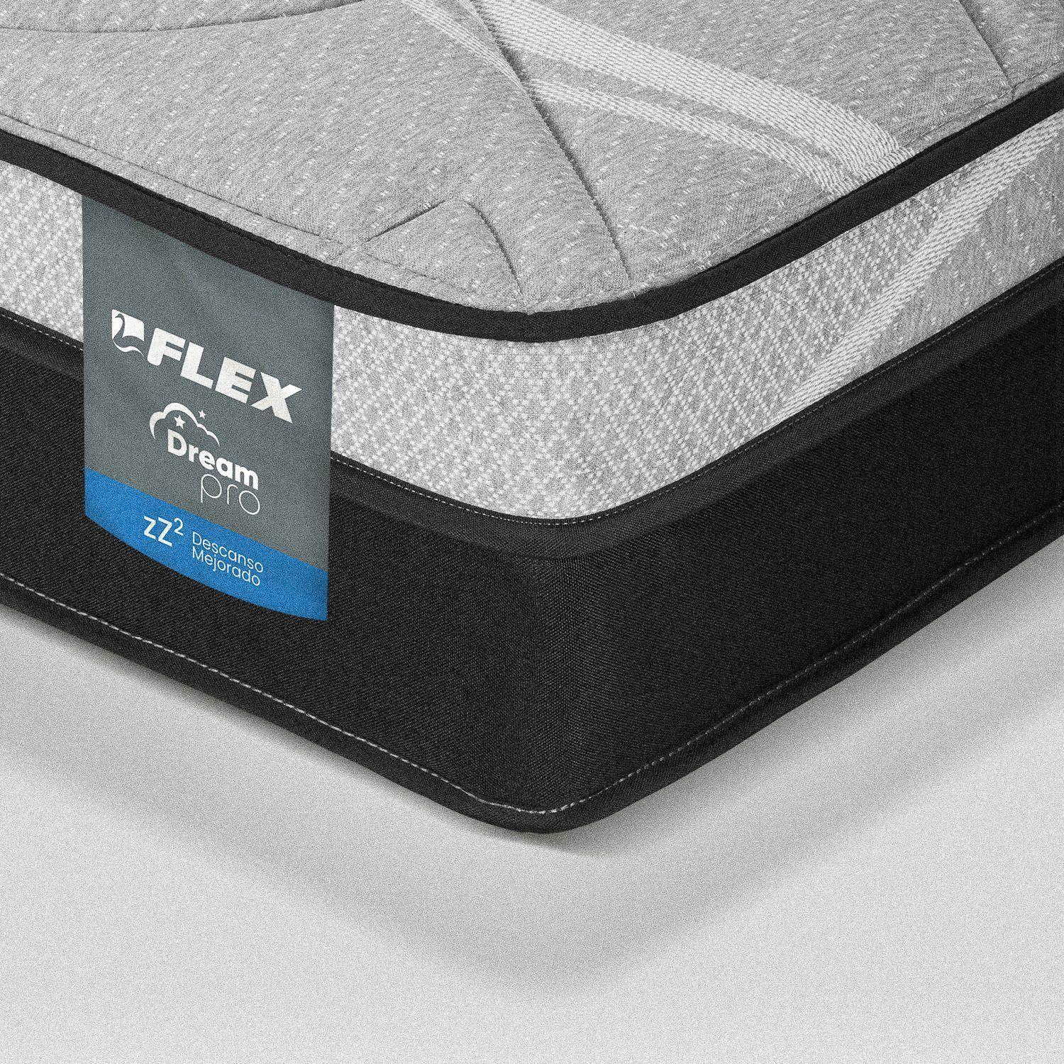Cama Europea Dream Pro 2 Plazas Box 150x200 + Respaldo Royal Negro + Velador Rock Flex-4