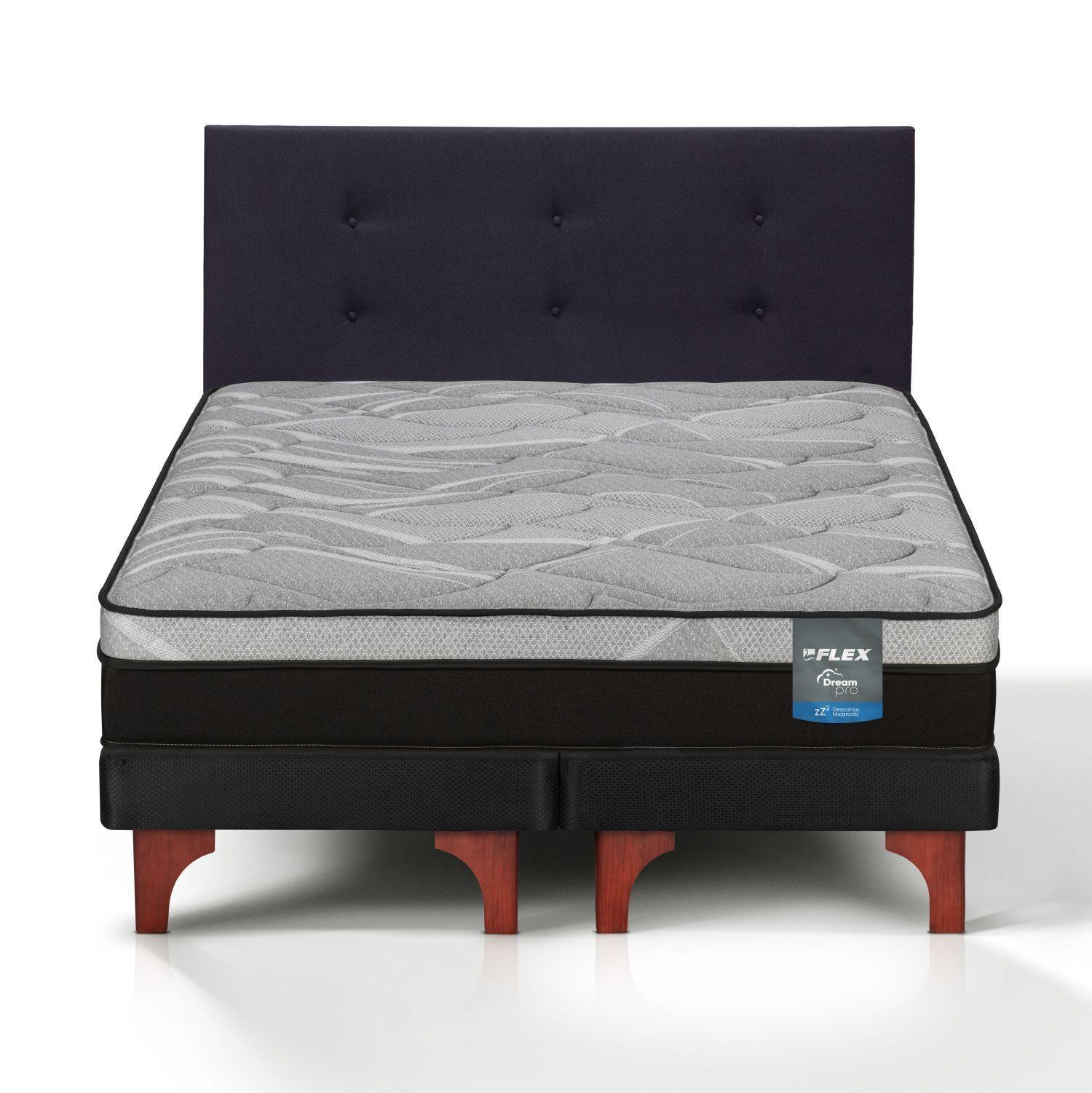 Cama Europea Dream Pro 2 Plazas Box 150x200 + Respaldo Royal Negro Flex-2