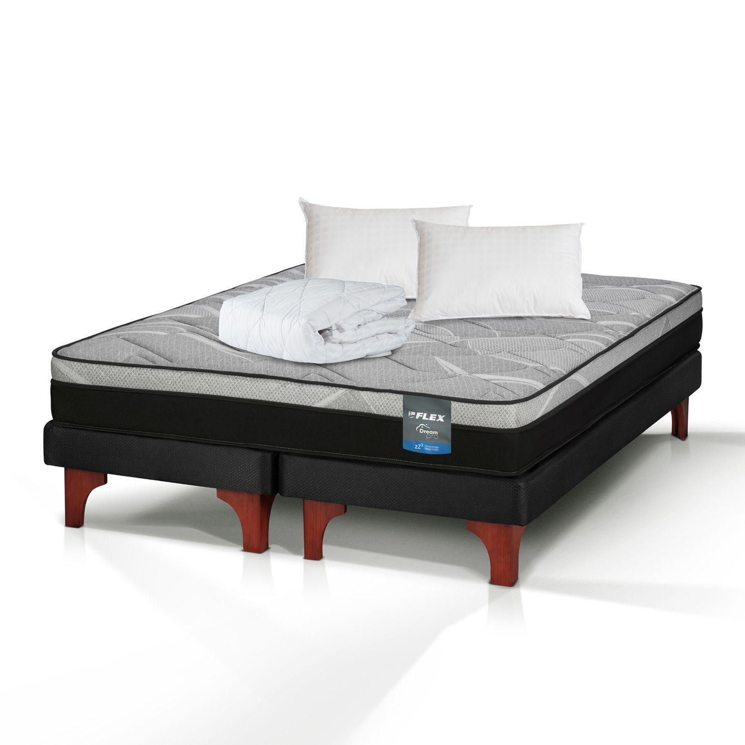 Cama Europea Dream Pro 2 Plazas Box 150x200 + Almohada Policotton + CubreColchón Flex-2