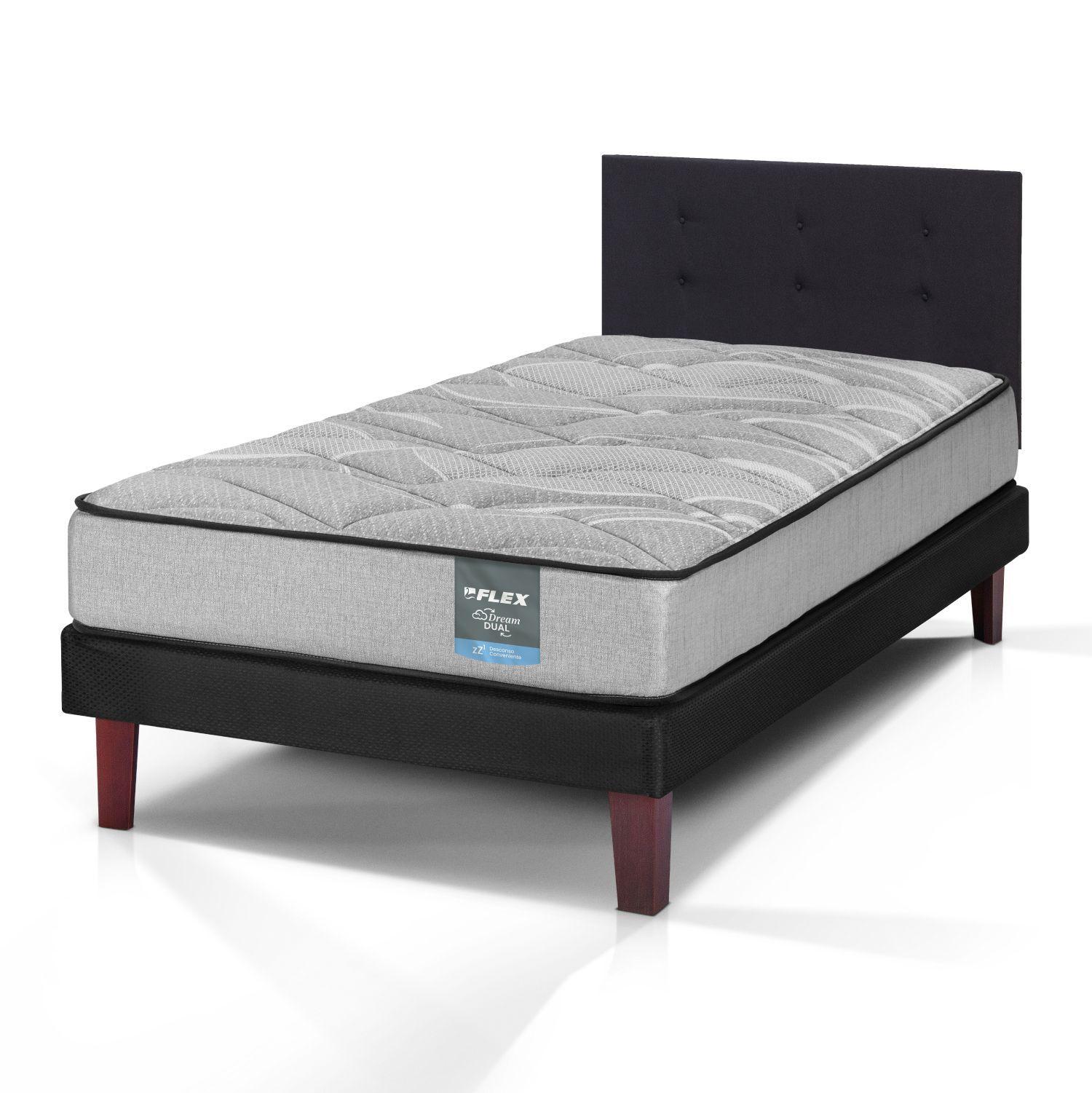 Cama Europea Dream Dual 1.5 Plazas Box 105x200 + Respaldo Royal Negro Flex-0