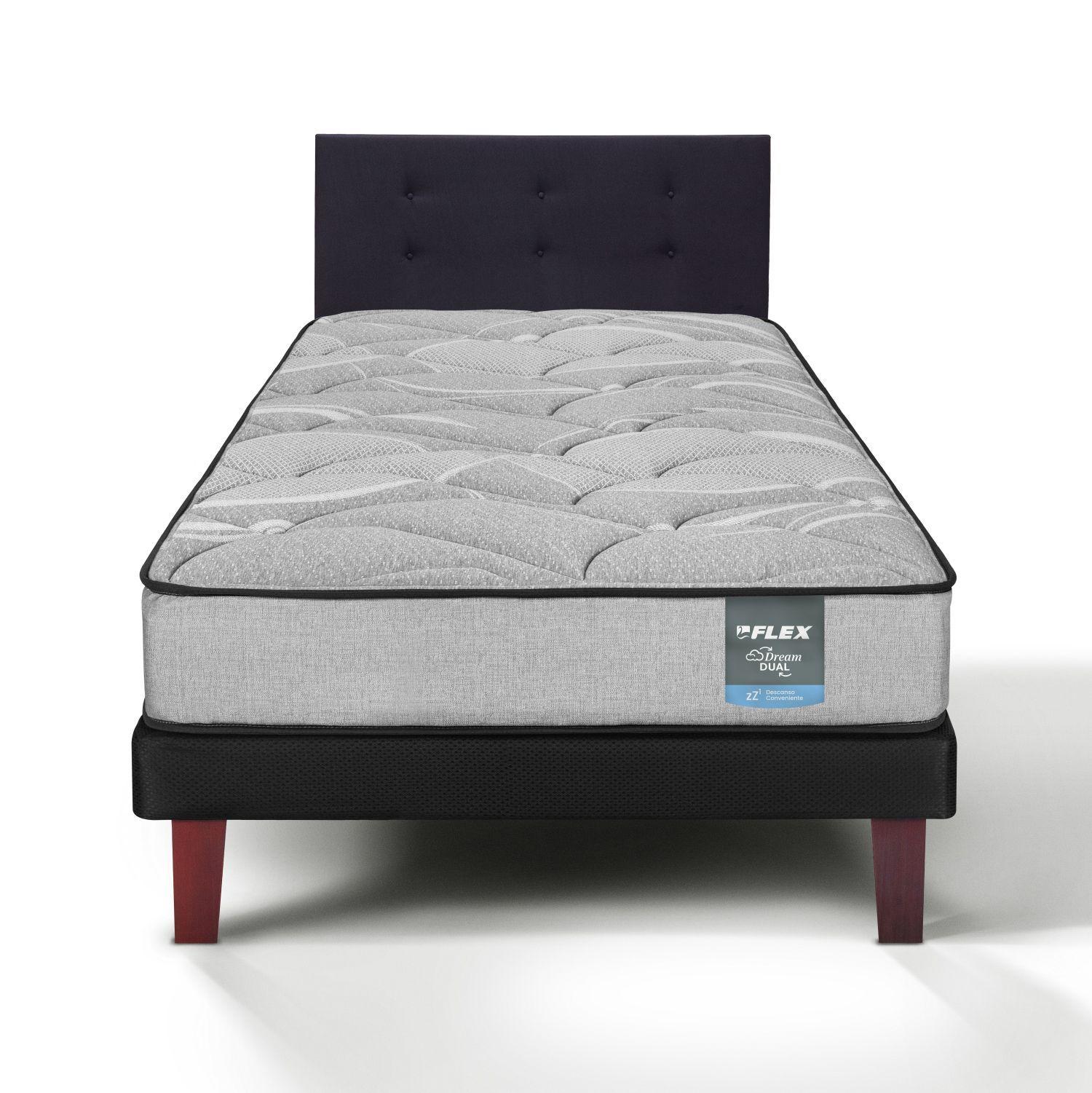 Cama Europea Dream Dual 1.5 Plazas Box 105x200 + Respaldo Royal Negro Flex-1