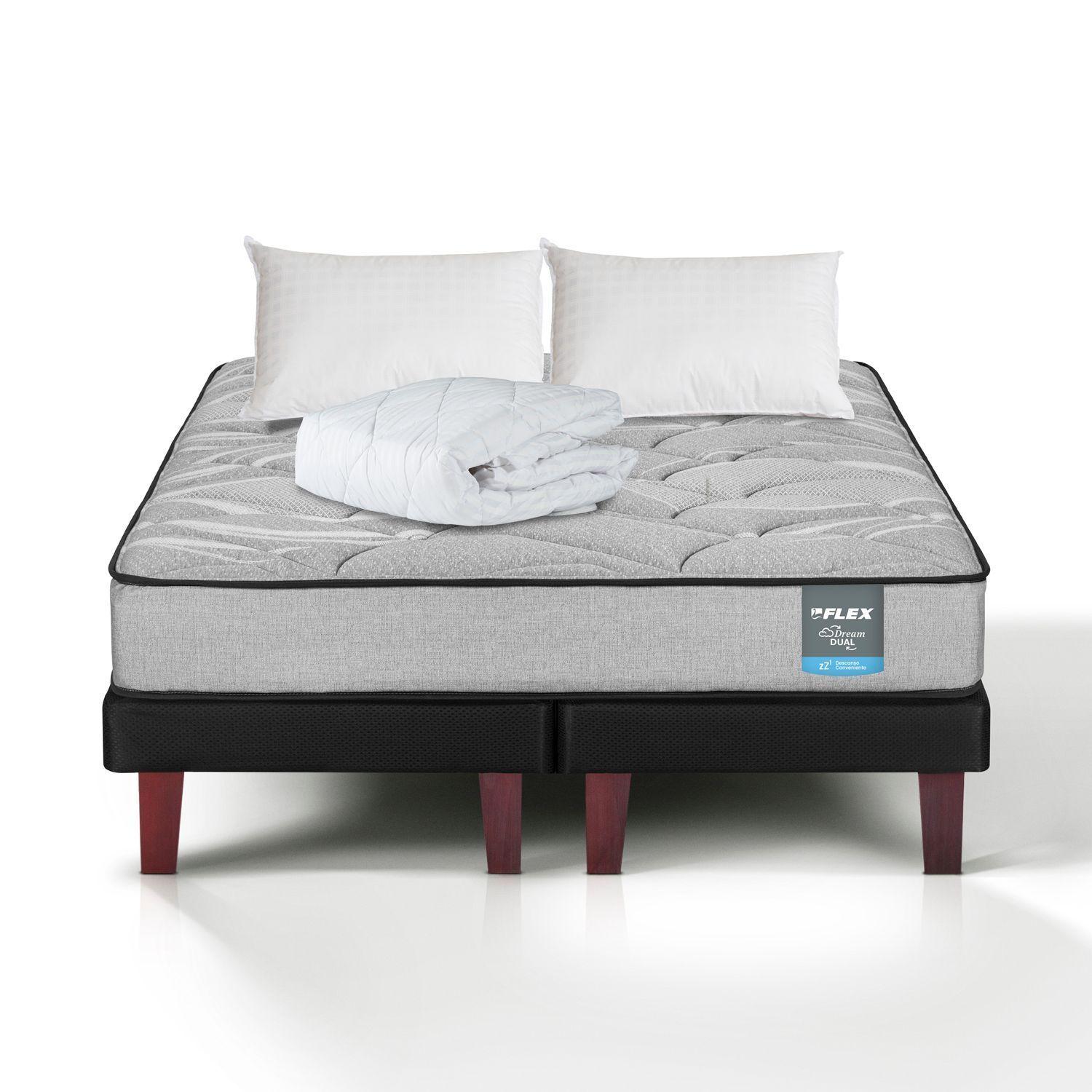 Cama Europea Dream Dual 2 Plazas 150x190 + Almohada Policotton + CubreColchón Basico Flex-2