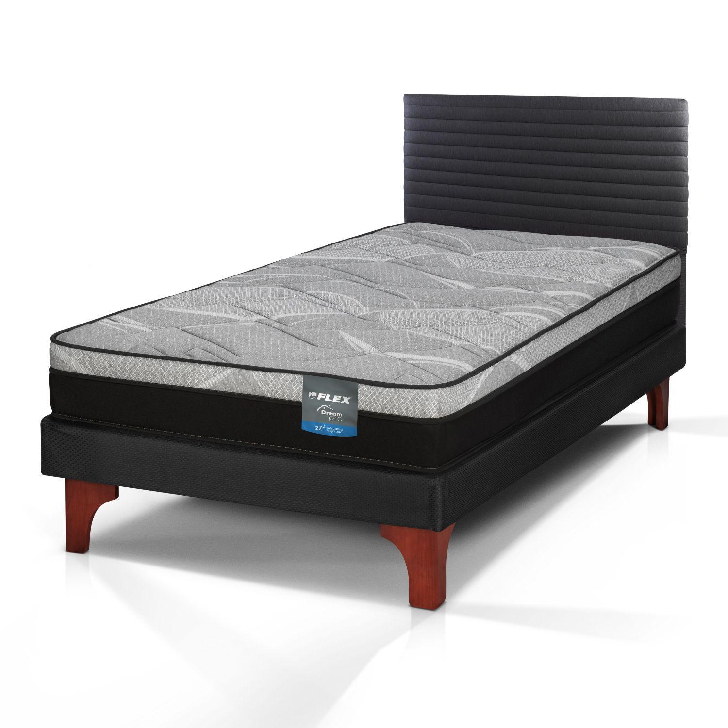 Cama Europea Dream Pro 1.5 Plazas Box 105x200 + Respaldo Royal Negro Flex-1