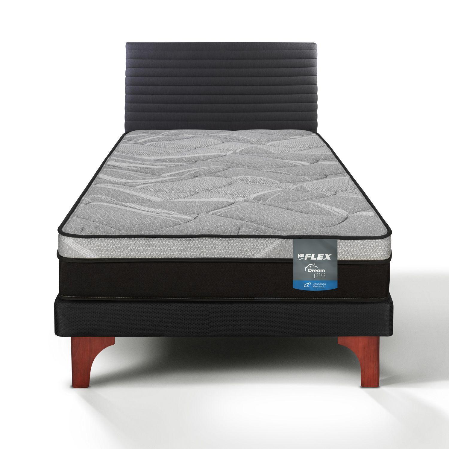 Cama Europea Dream Pro 1.5 Plazas Box 105x200 + Respaldo Royal Negro Flex-2