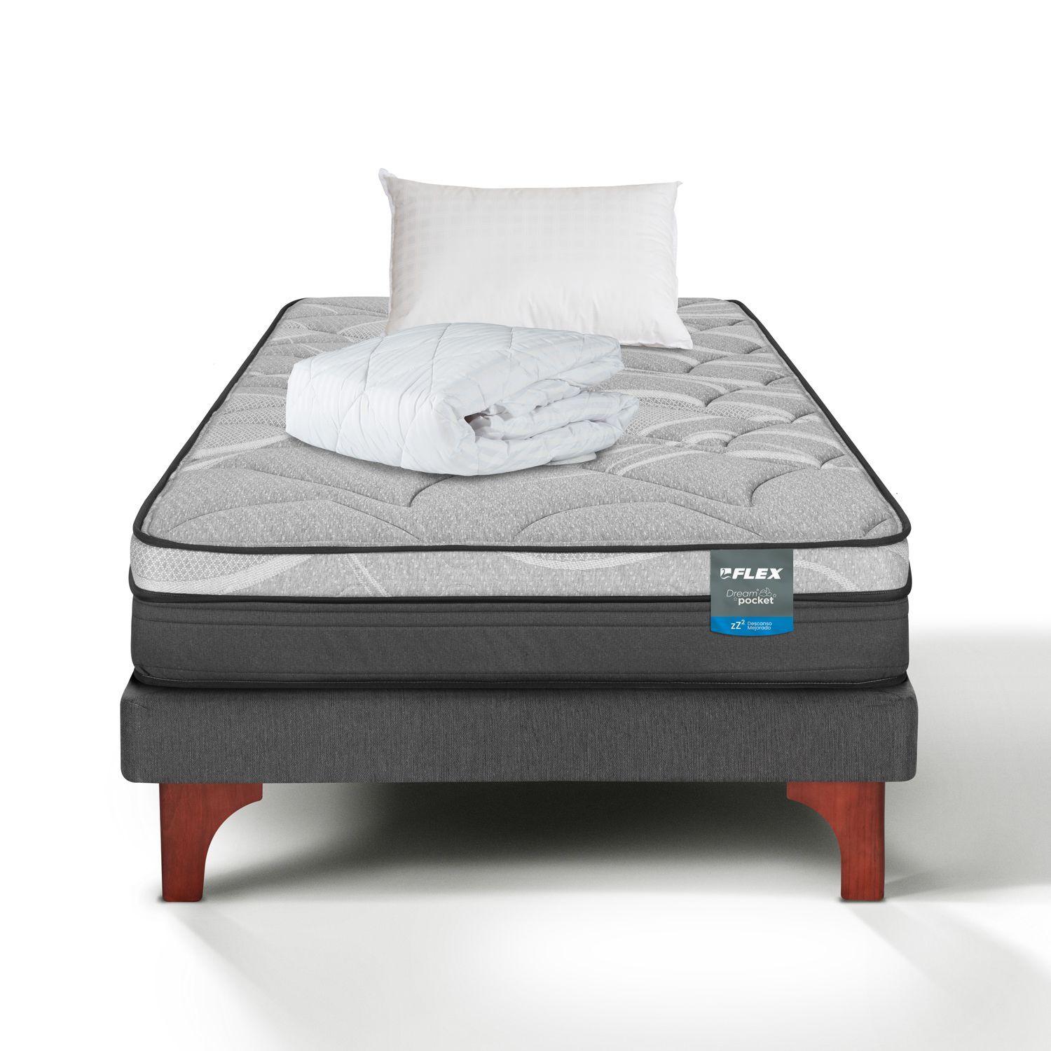 Cama Europea Dream Pocket 1.5 Plazas Box 105x200 + Almohada Policotton + CubreColchón Basico Flex-2