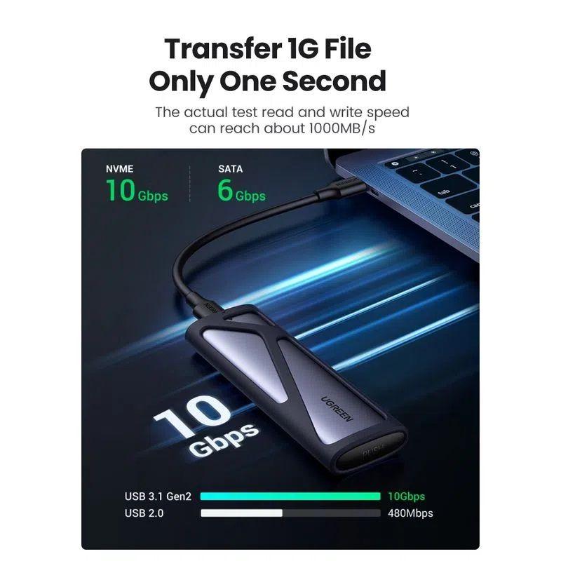 COFRE 3.0 DISCO DURO M.2 NVME (10GPS) + CABLE USB-C/USB-C ALUMINIO UGREEN CM400-2