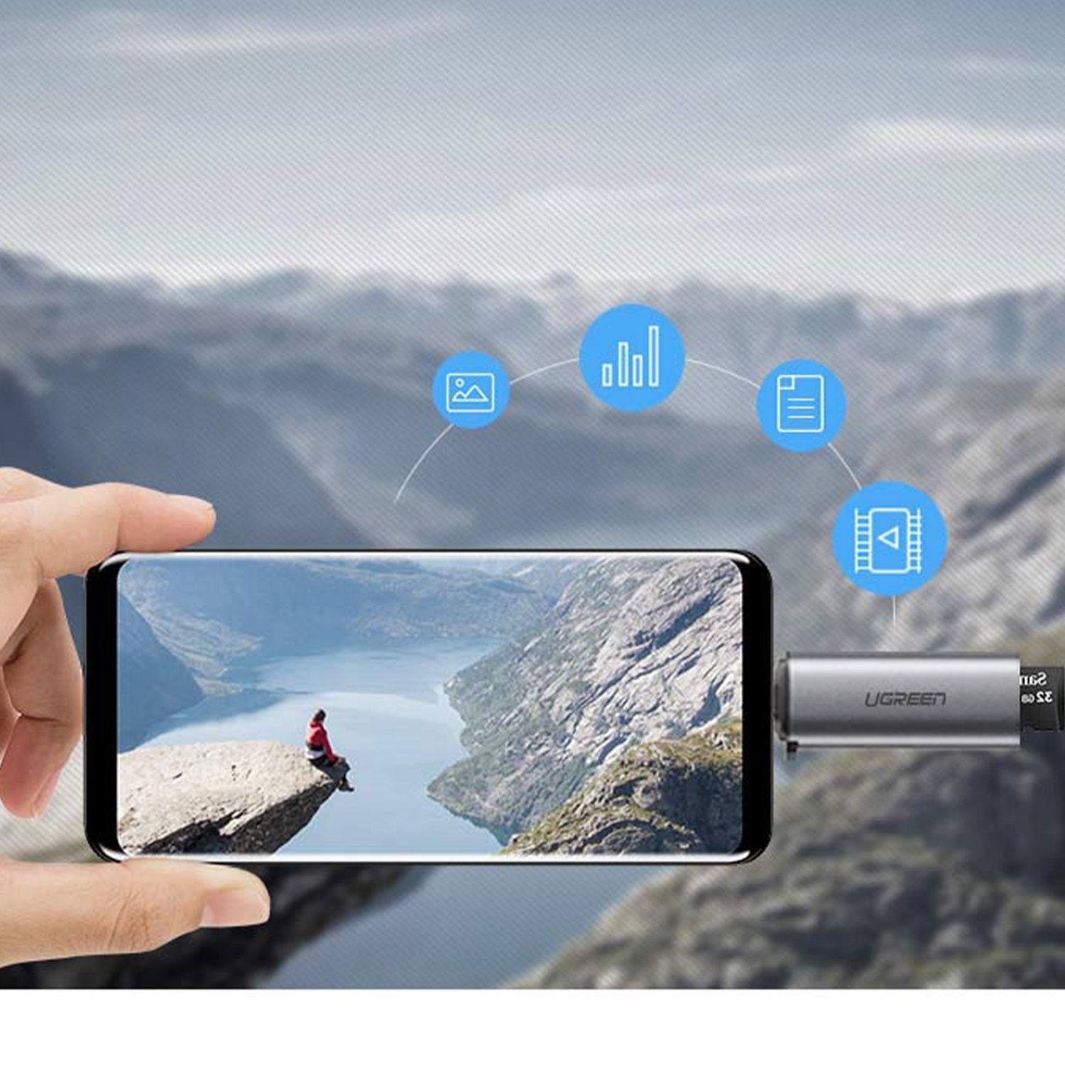 Lector 2en1 Multi-Tarjeta de Memoria USB-C 3.1 SD & MicroSD Aluminio Silver-1