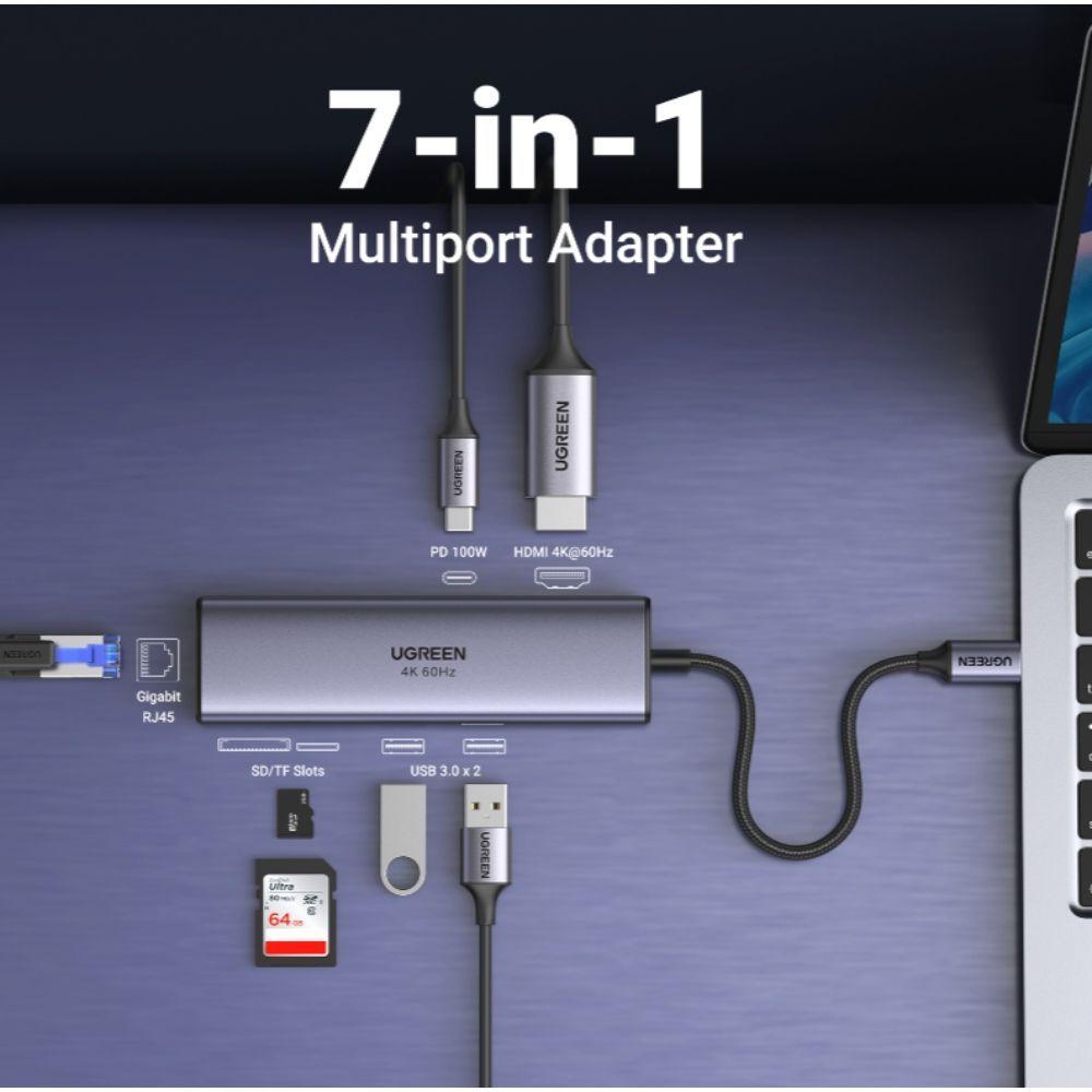 Multipuerto USB-C HDMI+USB+SD+RJ45 Ugreen-2