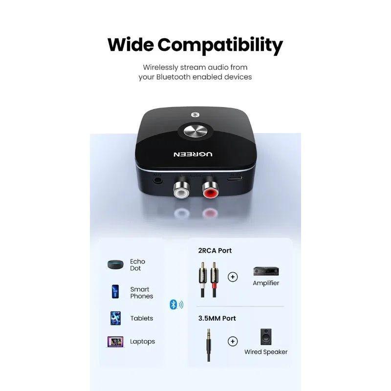 RECEPTOR BLUETOOTH 5.1 / 2RCA /AUX NEGRO UGREEN CM106-2